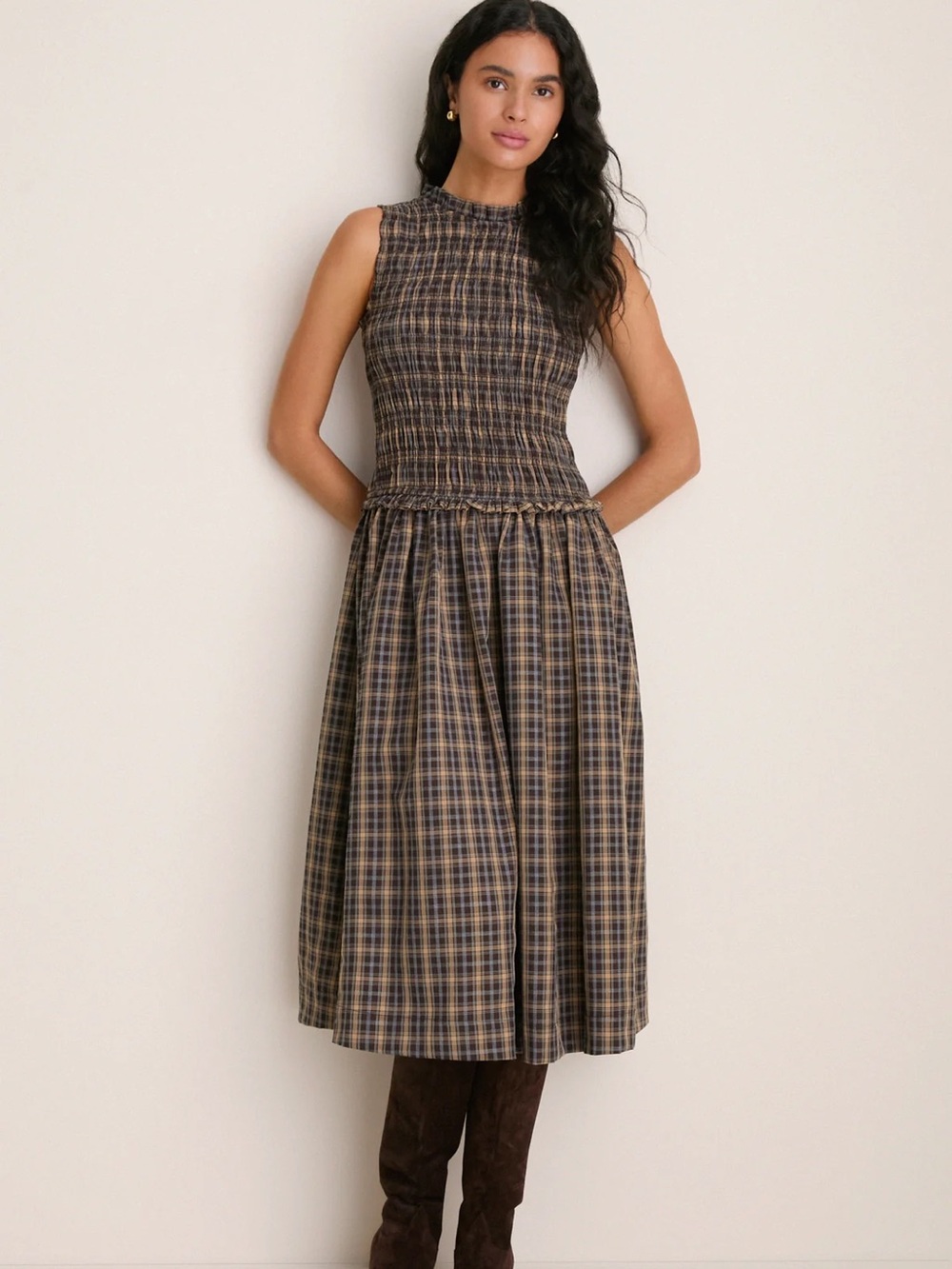 Tuckernuck Harvest Tartan Smocked Olivia Midi Dress - Harvest Tartan